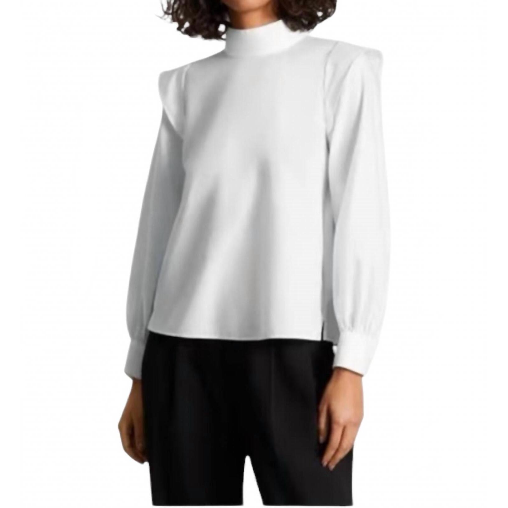 New Everlane Wing Shoulder Mockneck Cotton Blouse In White